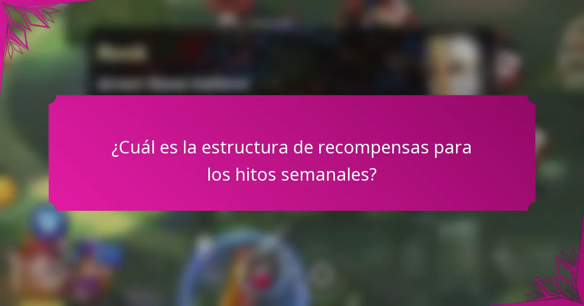 ¿Cuál es la estructura de recompensas para los hitos semanales?